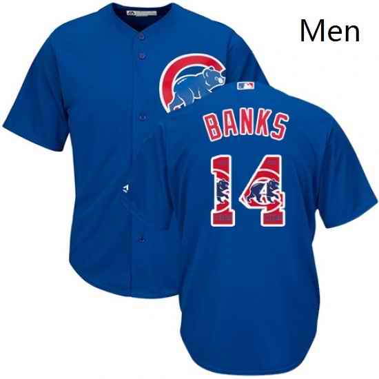 Mens Majestic Chicago Cubs 14 Ernie Banks Authentic Royal Blue Team Logo Fashion Cool Base MLB Jersey